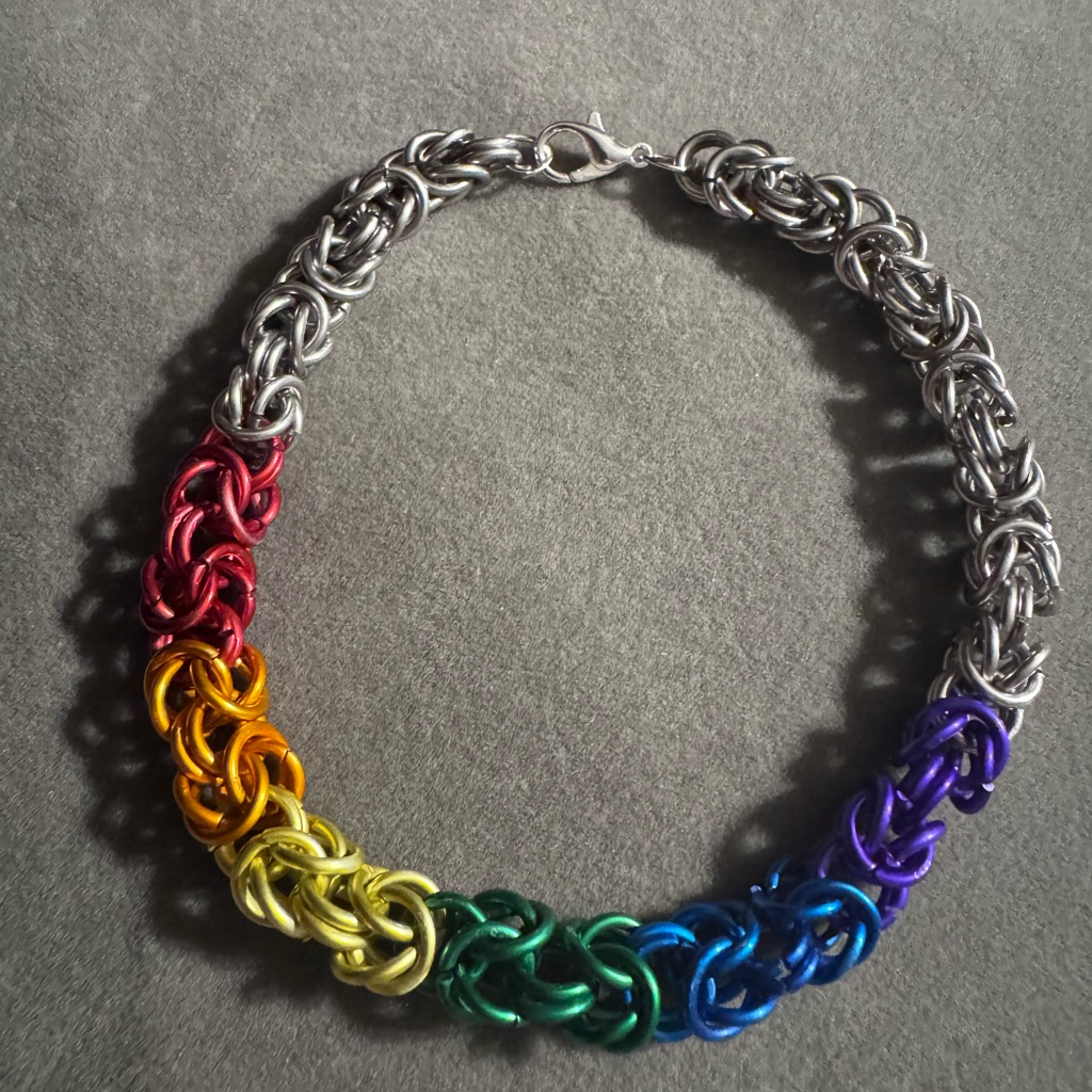Chain Silver Tone Rainbow  Pride Bracelet